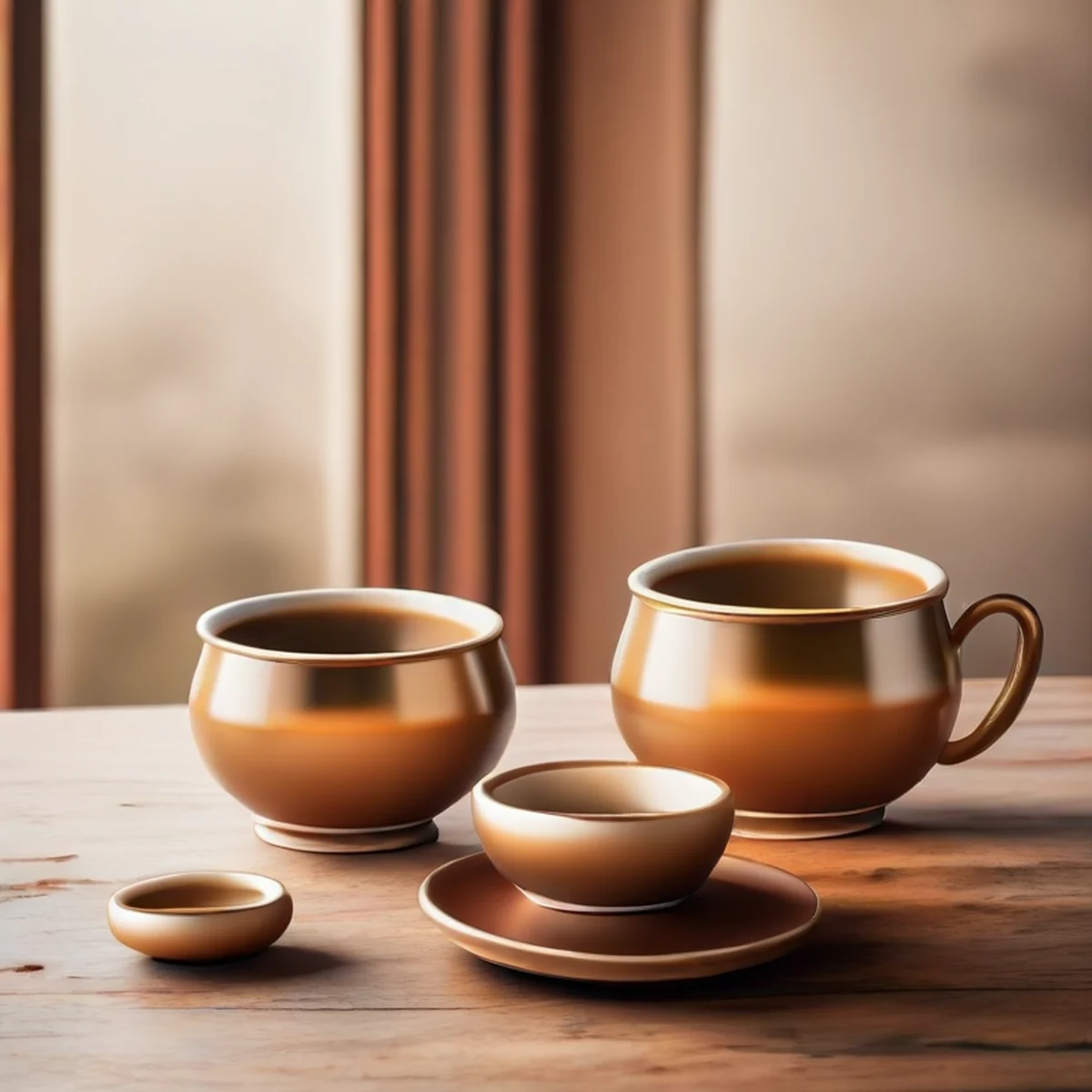 Traditionelles chinesisches Teeservice mit Teekanne und Tassen.
