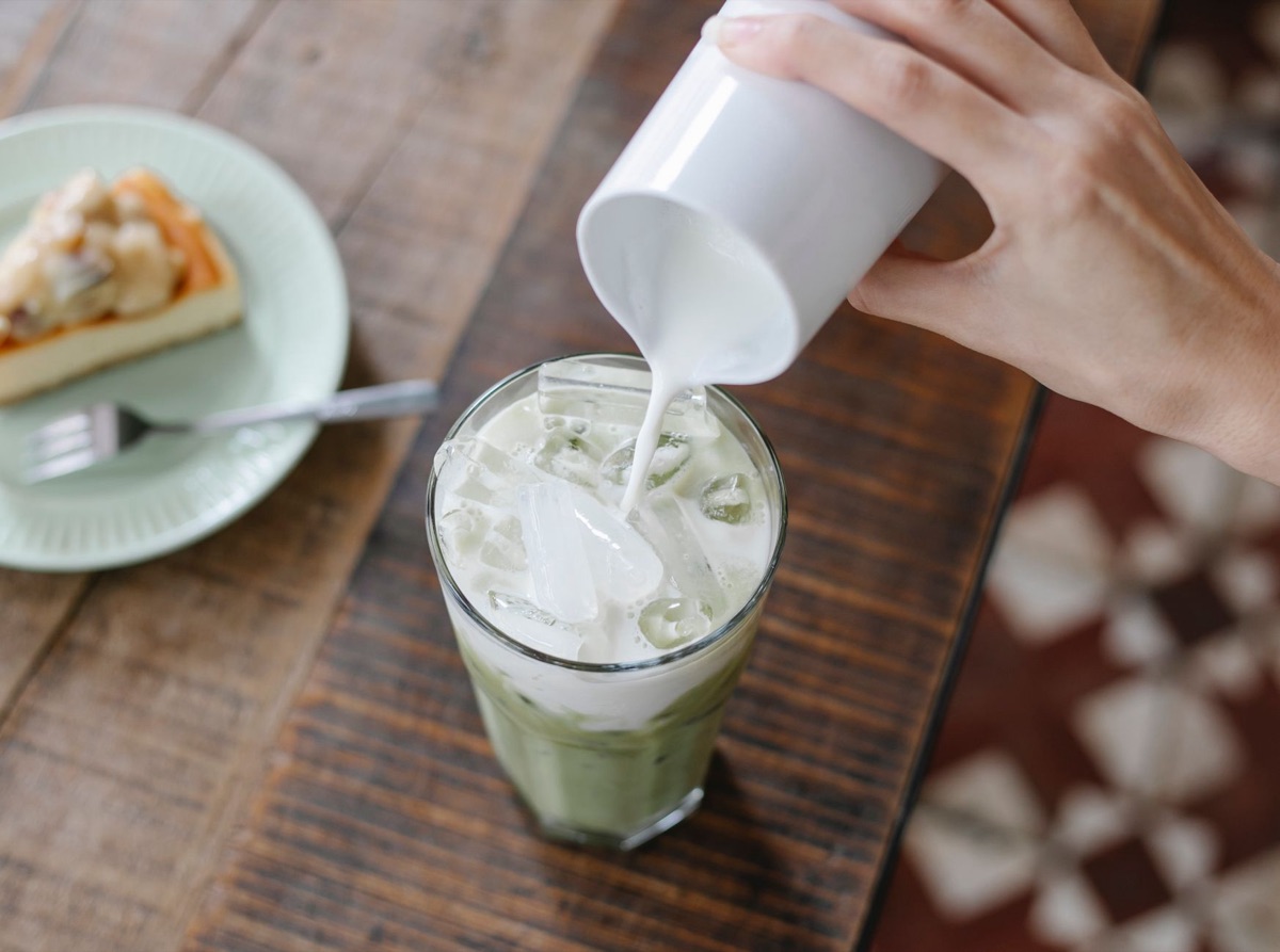 Modern matcha latte and premium skincare products featuring matcha ingredients