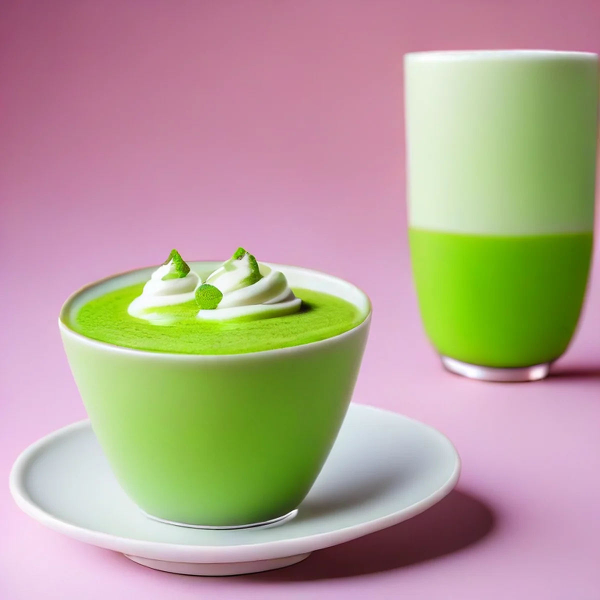 Moderne matcha latte en een heerlijk dessert